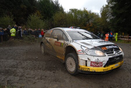 CARDIFF, WALES - OCTOBER 24: Petter Solberg of Norway and Phil Mills of Great Britain compete in their Citroen C 4 during Leg 2 of the WRC Wales Rally GB on on October 24 2009 in Cardiff, Wales. <br /><br /><span class="help">(Photo by Massimo Bettiol/Getty Images)</span>
