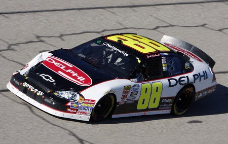 MEMPHIS, TN - OCTOBER 24:  Brad Keselowski, driver of the #88 Delphi Chevrolet leads the pack during the NASCAR Nationwide series Kroger 'On Track For Cure' 250 race at the Memphis Motorsports Park on October 24, 2009 in Memphis, Tennessee.  <br /><br /><span class="help">(Photo by John Sommers II/Getty Images)</span>