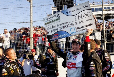 MEMPHIS, TN - OCTOBER 24:  Brad Keselowski, driver of the #88 Delphi Chevrolet celebrates winning the NASCAR Nationwide series Kroger 'On Track For Cure' 250 race at the Memphis Motorsports Park on October 24, 2009 in Memphis, Tennessee.  <br /><br /><span class="help">(Photo by John Sommers II/Getty Images)</span>