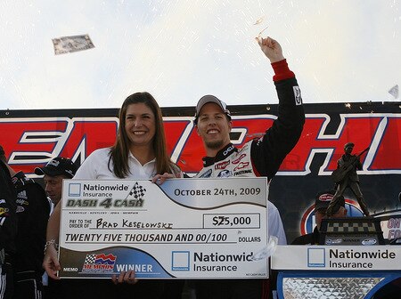 MEMPHIS, TN - OCTOBER 24:  Brad Keselowski, driver of the #88 Delphi Chevrolet celebrates winning the NASCAR Nationwide series Kroger 'On Track For Cure' 250 race and the Dash4Cash award at the Memphis Motorsports Park on October 24, 2009 in Memphis, Tennessee.  <br /><br /><span class="help">(Photo by John Sommers II/Getty Images)</span>