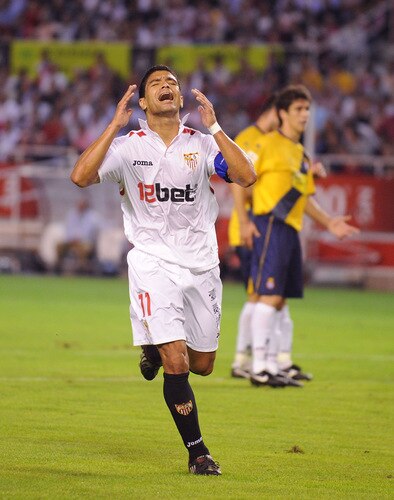 SEVILLE, SPAIN - OCTOBER 24: Renato Dirnei of Sevilla reacts after missing an opportunity to score a goal during the La Liga match between Espanyol and Sevilla at Estadio Ramon Sanchez Pizjuan on October 24, 2009 in Seville, Spain.  <br /><br /><span class="help">(Photo by Denis Doyle/Getty Images)</span>