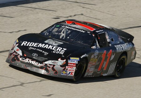 MEMPHIS, TN - OCTOBER 24:   Mike Bliss, driver of the #11 Ridemakerz Toyota racing on the track during the NASCAR Nationwide series Kroger 'On Track For  Cure' 250 race at the Memphis Motorsports Park on October 24, 2009 in Memphis, Tennessee.  <br /><br /><span class="help">(Photo by John Sommers II/Getty Images)</span>