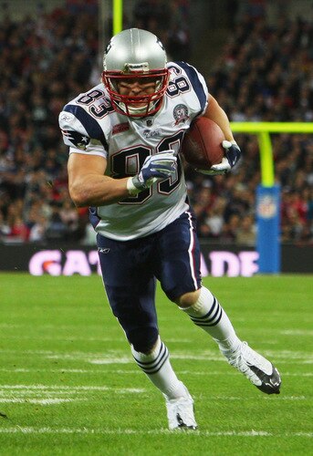 LONDON, ENGLAND - OCTOBER 25:  Wes Welker (#83) of the New England Patriots breaks through for the second touchdown during the NFL International Series match between New England Patriots and Tampa Bay Buccaneers at Wembley Stadium on October 25, 2009 in London, England. This is the third occasion where a regular season NFL match has been played in London.  <br /><br /><span class="help">(Photo by Tom Shaw/Getty Images)</span>