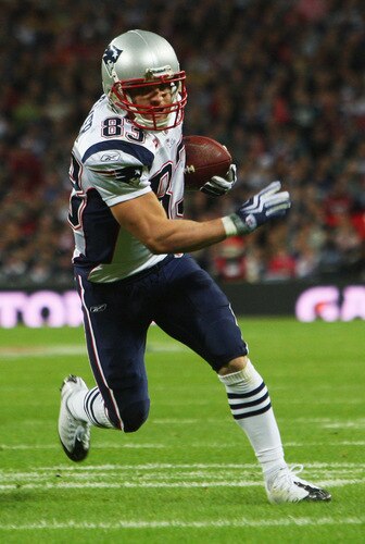 LONDON, ENGLAND - OCTOBER 25:  Wes Welker (#83) of the New England Patriots breaks through for the second touchdown during the NFL International Series match between New England Patriots and Tampa Bay Buccaneers at Wembley Stadium on October 25, 2009 in London, England. This is the third occasion where a regular season NFL match has been played in London.  <br /><br /><span class="help">(Photo by Tom Shaw/Getty Images)</span>