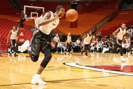 MIAMI - OCTOBER 25: Dorell Wright #1 of the Miami Heat participates in the 2009 Miami Heat Open Practice on October 25, 2009 at the America Airlines Arena in Miami, Florida. <br /><br /><span class="help">(Photo by Issac Baldizon/NBAE via Getty Images)</span>