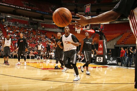 MIAMI - OCTOBER 25: Mario Chalmers #6 of the Miami Heat participates in the 2009 Miami Heat Open Practice on October 25, 2009 at the America Airlines Arena in Miami, Florida. <br /><br /><span class="help">(Photo by Issac Baldizon/NBAE via Getty Images)</span>