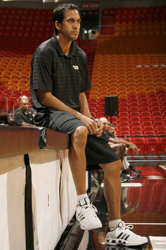 MIAMI - OCTOBER 25: Head Coach of the Miami Heat Erik Spoelstra participates in the 2009 Miami Heat Open Practice on October 25, 2009 at the America Airlines Arena in Miami, Florida. <br /><br /><span class="help">(Photo by Issac Baldizon/NBAE via Getty Images)</span>