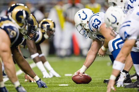 ST. LOUIS, MO - OCTOBER 25: Jeff Saturday #63 of the Indianapolis Colts lines up against the St. Louis Rams at the Edward Jones Dome on October 25, 2009 in St. Louis, Missouri.  The Colts beat the Rams 42-6.  <br /><br /><span class="help">(Photo by Dilip Vishwanat/Getty Images)</span>