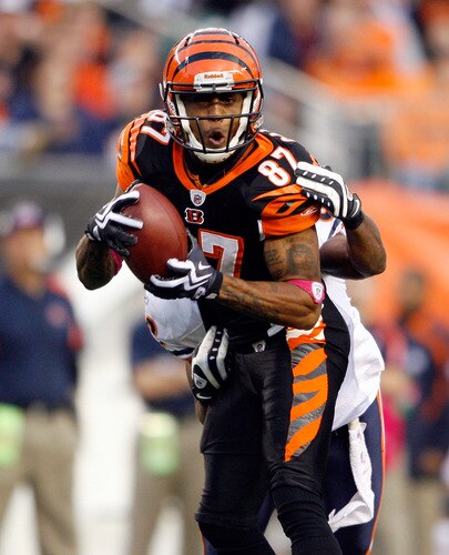 CINCINNATI - OCTOBER 25:  Andre Caldwell #87 of the Cincinnati Bengals catches a pass during the NFL game against the Chicago Bears at Paul Brown Stadium on October 25, 2009 in Cincinnati, Ohio.  The Bengals won 45-10.  <br /><br /><span class="help">(Photo by Andy Lyons/Getty Images)</span>