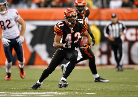 CINCINNATI - OCTOBER 25:  Chris Crocker #42 of the Cincinnati Bengals runs with the ball after intercepting a pass during the NFL game against the Chicago Bears at Paul Brown Stadium on October 25, 2009 in Cincinnati, Ohio.  The Bengals won 45-10.  <br /><br /><span class="help">(Photo by Andy Lyons/Getty Images)</span>