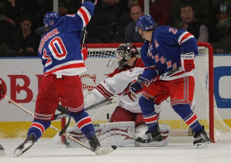 NEW YORK - OCTOBER 26:  Marian Gaborik #10 of the New York Rangers scores a first period goal against Ilya Bryzgalov #30 of the Phoenix Coyotes on October 26, 2009 at Madison Square Garden in New York, New York. <br /><br /><span class="help">(Photo by Bruce Bennett/Getty Images)</span>
