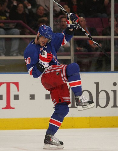 NEW YORK - OCTOBER 26: Marian Gaborik #10 of the New York Rangers celebrates his second period goal against the Phoenix Coyotes on October 26, 2009 at Madison Square Garden in New York City.  <br /><br /><span class="help">(Photo by Bruce Bennett/Getty Images)</span>