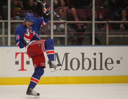 NEW YORK - OCTOBER 26: Marian Gaborik #10 of the New York Rangers celebrates his second period goal against the Phoenix Coyotes on October 26, 2009 at Madison Square Garden in New York City.  <br /><br /><span class="help">(Photo by Bruce Bennett/Getty Images)</span>