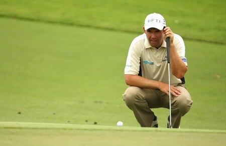 SINGAPORE - OCTOBER 27:  Padraig Harrington of Ireland lines up a puttduring the practice round of the Barclays Singapore Open at Sentosa Golf Club on October 27, 2009 in Singapore, Singapore.  <br /><br /><span class="help">(Photo by Ian Walton/Getty Images)</span>