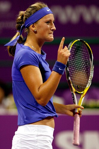 DOHA, QATAR - OCTOBER 27:  Victoria Azraenka of Belarus celebrates match point against Jelena Jankovic of Serbua in game one of round robin play during the Sony Ericsson WTA Championships on October 27, 2009 in Doha, Qatar.  <br /><br /><span class="help">(Photo by Matthew Stockman/Getty Images)</span>