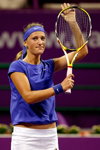 DOHA, QATAR - OCTOBER 27:  Victoria Azraenka of Belarus acknowledges the crowde after her win overJelena Jankovic of Serbia in game one of round robin play during the Sony Ericsson WTA Championships at the Khalifa International Tennis and Squash Complex on October 27, 2009 in Doha, Qatar.  <br /><br /><span class="help">(Photo by Matthew Stockman/Getty Images)</span>