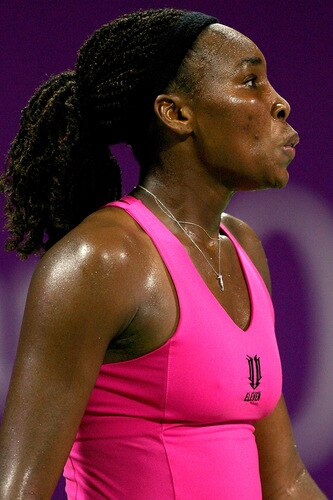 DOHA, QATAR - OCTOBER 27:  Venus Williams of the United States walks back to the baseline between points aganst Elena Dementieva of Russia in game one of round robin play during the Sony Ericsson WTA Championships at the Khalifa International Tennis and Squash Complex on October 27, 2009 in Doha, Qatar.  <br /><br /><span class="help">(Photo by Matthew Stockman/Getty Images)</span>