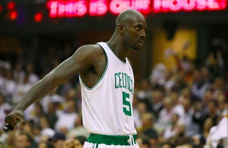 CLEVELAND - OCTOBER 27:  Kevin Garnett #5 of the Boston Celtics reacts  during the season opener against the Cleveland Cavaliers at Quicken Loans Arena on October 27, 2009 in Cleveland, Ohio.  <br /><br /><span class="help">(Photo by Gregory Shamus/Getty Images)</span>