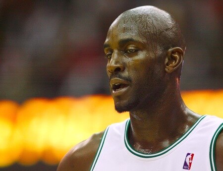 CLEVELAND - OCTOBER 27:  Kevin Garnett #5 of the Boston Celtics takes a break from the action during the season opener against the Cleveland Cavaliers opener at Quicken Loans Arena on October 27, 2009 in Cleveland, Ohio.  <br /><br /><span class="help">(Photo by Gregory Shamus/Getty Images)</span>