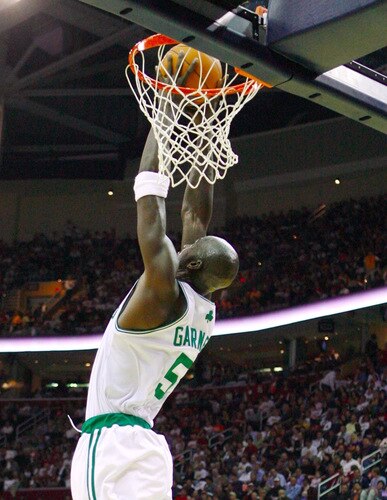 CLEVELAND - OCTOBER 27:  Kevin Garnett #5 of the Boston Celtics puts up a shot during the season opener against the Cleveland Cavaliers at Quicken Loans Arena on October 27, 2009 in Cleveland, Ohio.  <br /><br /><span class="help">(Photo by Gregory Shamus/Getty Images)</span>