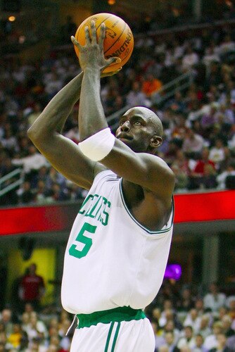 CLEVELAND - OCTOBER 27:  Kevin Garnett #5 of the Boston Celtics puts up a shot during the season against the Cleveland Cavaliers opener at Quicken Loans Arena on October 27, 2009 in Cleveland, Ohio.  <br /><br /><span class="help">(Photo by Gregory Shamus/Getty Images)</span>