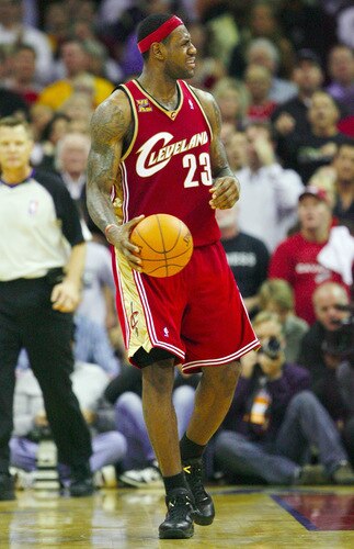 CLEVELAND - OCTOBER 27:  LeBron James #23 of the Cleveland Cavaliers reacts during the season opener against the Boston Celtics at Quicken Loans Arena on October 27, 2009 in Cleveland, Ohio.  <br /><br /><span class="help">(Photo by Gregory Shamus/Getty Images)</span>