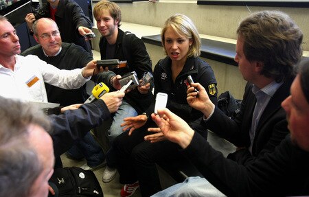 HERZOGENAURACH, GERMANY - OCTOBER 28:  Biathlon athlete Magdalena Neuner talks to the media after a press conference at the German athlete Winter kit preview at the adidas Brand Center on October 28, 2009 in Herzogenaurach, Germany.  <br /><br /><span class="help">(Photo by Alexander Hassenstein/Bongarts/Getty Images)</span>