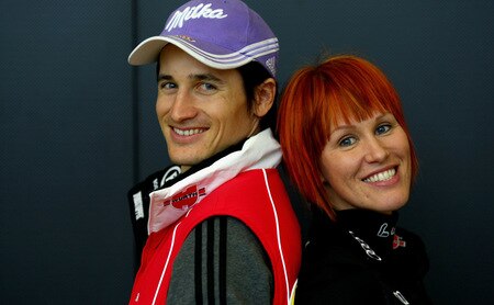 HERZOGENAURACH, GERMANY - OCTOBER 28:  Biathlon athlete Kati Wilhelm poses with Ski Jumper Martin Schmitt after a press conference at the German athlete Winter kit preview at the adidas Brand Center on October 28, 2009 in Herzogenaurach, Germany.  <br /><br /><span class="help">(Photo by Alexander Hassenstein/Bongarts/Getty Images)</span>