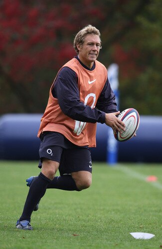 BAGSHOT, ENGLAND - OCTOBER 28:  Jonny Wilkinson runs with the ball during the England training session held at Pennyhill Park on October 28, 2009 in Bagshot, England.  <br /><br /><span class="help">(Photo by David Rogers/Getty Images)</span>