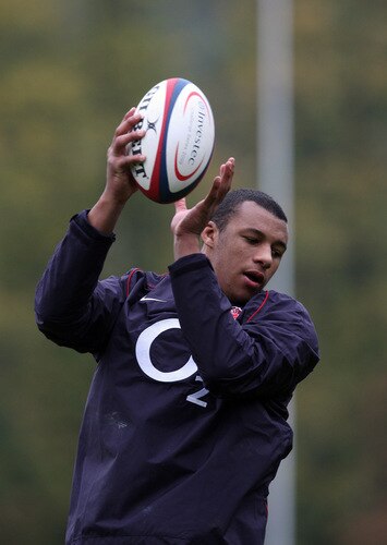 BAGSHOT, ENGLAND - OCTOBER 28:  Courtney Lawes catches the ball during the England training session held at Pennyhill Park on October 28, 2009 in Bagshot, England.  <br /><br /><span class="help">(Photo by David Rogers/Getty Images)</span>