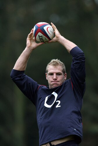BAGSHOT, ENGLAND - OCTOBER 28:  James Haskell catches the ball during the England training session held at Pennyhill Park on October 28, 2009 in Bagshot, England.  <br /><br /><span class="help">(Photo by David Rogers/Getty Images)</span>