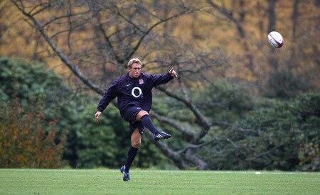 BAGSHOT, ENGLAND - OCTOBER 28:  Jonny Wilkinson kicks the ball upfield during the England training session held at Pennyhill Park on October 28, 2009 in Bagshot, England.  <br /><br /><span class="help">(Photo by David Rogers/Getty Images)</span>