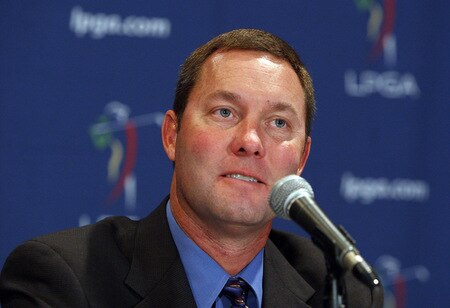 NEW YORK - OCTOBER 28:  Michael Whan speaks to the media after being named LPGA Commissioner on October 28, 2009 in Club Bar & Grill at Madison Square Garden in New York, New York. <br /><br /><span class="help">(Photo by Mike Stobe/Getty Images for the LPGA)</span>