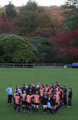 BAGSHOT, ENGLAND - OCTOBER 28:  Martin Johnson, the England manager issues instructions during the England training session held at Pennyhill Park on October 28, 2009 in Bagshot, England.  <br /><br /><span class="help">(Photo by David Rogers/Getty Images)</span>