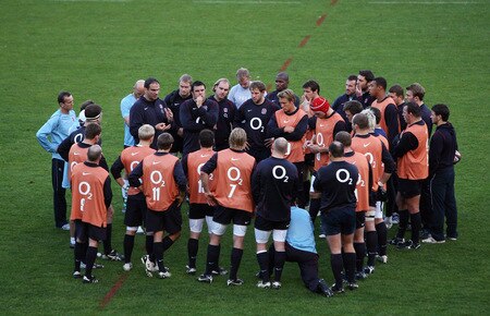 BAGSHOT, ENGLAND - OCTOBER 28: Martin Johnson, the England manager issues instructions during the England training session held at Pennyhill Park on October 28, 2009 in Bagshot, England.  <br /><br /><span class="help">(Photo by David Rogers/Getty Images)</span>