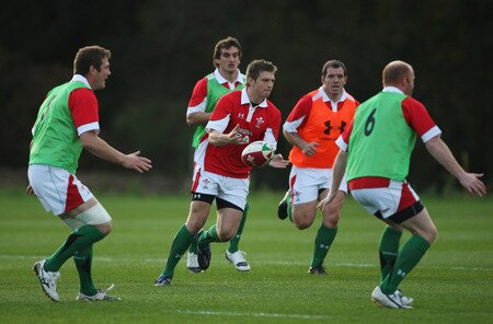 CARDIFF, WALES - OCTOBER 28:  Dan Biggar (c) in action during Wales training at the Vale Resort on October 28 ,2009 in Cardiff, Wales.  <br /><br /><span class="help">(Photo by Stu Forster/Getty Images)</span>