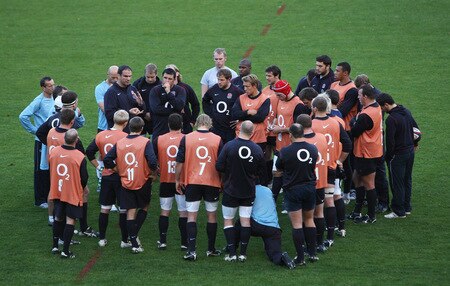 BAGSHOT, ENGLAND - OCTOBER 28:  Martin Johnson, the England manager issues instructions during the England training session held at Pennyhill Park on October 28, 2009 in Bagshot, England.  <br /><br /><span class="help">(Photo by David Rogers/Getty Images)</span>