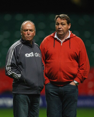 CARDIFF, WALES - NOVEMBER 06:  All Blacks coaches Graham Henry (l) and Steve Hansen look on during New Zealand All Blacks training at the Millennium stadium on November 6, 2009 in Cardiff, Wales.  <br /><br /><span class="help">(Photo by Stu Forster/Getty Images)</span>