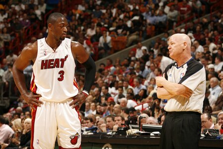 MIAMI - OCTOBER 28: Dwyane Wade #3 of the Miami Heat argues a call by the official against the New York Knicks on October 28, 2009 at American Airlines Arena in Miami, Florida. <br /><br /><span class="help">(Photo by Issac Baldizon/NBAE via Getty Images)</span>