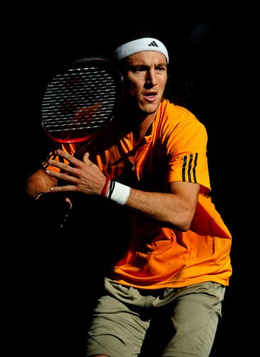 VALENCIA, SPAIN - NOVEMBER 05:  Juan Monaco of Argentina in action in his second round match against Nikolay Davydenko of Russia during the ATP 500 World Tour Valencia Open tennis tournament at the Ciudad de las Artes y las Ciencias on November 5, 2009 in Valencia, Spain. Davydenko won the match in two sets, 6-3 and 7-5.  <br /><br /><span class="help">(Photo by Jasper Juinen/Getty Images)</span>