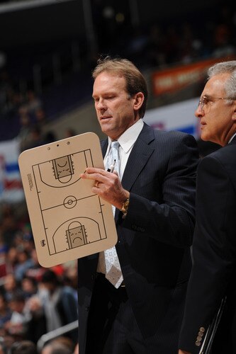 LOS ANGELES - NOVEMBER 2:  Head coach Kurt Rambis of the Minnesota Timberwolves draws up a play during a game against the Los Angeles Clippers at Staples Center on November 2, 2009 in Los Angeles, California. <br /><br /><span class="help">(Photo by Noah Graham/NBAE via Getty Images)</span>
