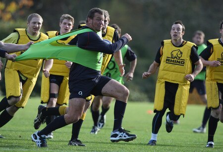 BAGSHOT, ENGLAND - NOVEMBER 04:  Steve Thompson is held back during the England training session held at Pennyhill Park on November 4, 2009 in Bagshot, England.  <br /><br /><span class="help">(Photo by David Rogers/Getty Images)</span>