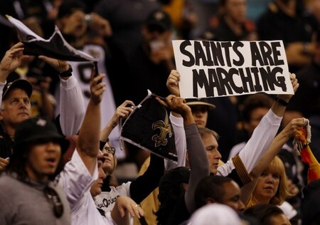 NEW ORLEANS - NOVEMBER 2:  A fan holds a sign in support of the New Orleans Saints before the game against the Atlanta Falcons at the Louisiana Superdome on November 2, 2009 in New Orleans, Louisiana. <br /><br /><span class="help">(Photo by Chris Graythen/Getty Images)</span>