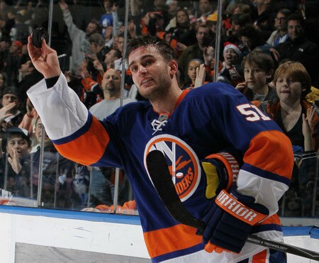 UNIONDALE, NY - DECEMBER 12:  Frans Nielsen #51 of The New York Islanders is named Star of The game after scoring the game winning overtime goal against the Boston Bruins at the Nassau Coliseum on December 12, 2009 at the Nassau Coliseum in Uniondale, New York.  <br /><br /><span class="help">(Photo by Al Bello/Getty Images)</span>