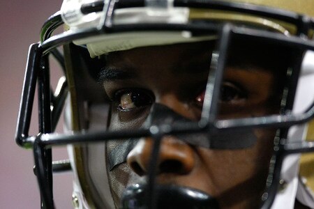 ATLANTA - DECEMBER 13:  Reggie Bush #25 of the New Orleans Saints looks on from the sidelines against the Atlanta Falcons at Georgia Dome on December 13, 2009 in Atlanta, Georgia. The Saints won 26-23. <br /><br /><span class="help">(Photo by Kevin C. Cox/Getty Images)</span>