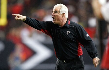 ATLANTA - DECEMBER 13:  Head coach Mike Smith of the Atlanta Falcons argues a call with an official during the game against the New Orleans Saintsat Georgia Dome on December 13, 2009 in Atlanta, Georgia. The Saints won 26-23. <br /><br /><span class="help">(Photo by Kevin C. Cox/Getty Images)</span>