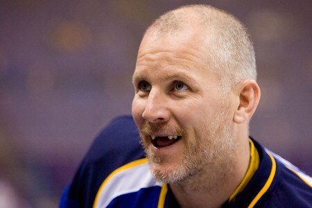 ST. LOUIS, MO - JANUARY 14: Keith Tkachuk #7 of the St. Louis Blues strectches during warm-ups prior to playing against the Minnesota Wild at the Scottrade Center on January 14, 2010 in St. Louis, Missouri.  <br /><br /><span class="help">(Photo by Dilip Vishwanat/Getty Images)</span>