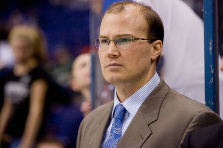ST. LOUIS, MO - JANUARY 14: Head coach Davis Payne of the St. Louis Blues looks on from the bench during warm-ups prior to playing against the Minnesota Wild at the Scottrade Center on January 14, 2010 in St. Louis, Missouri.  <br /><br /><span class="help">(Photo by Dilip Vishwanat/Getty Images)</span>