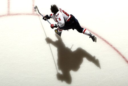 UNIONDALE, NY - JANUARY 26:  Alex Ovechkin #8 of the Washington Capitals warms up before playing the New York Islanders on January 26, 2010 at Nassau Coliseum in Uniondale, New York.  <br /><br /><span class="help">(Photo by Jim McIsaac/Getty Images)</span>