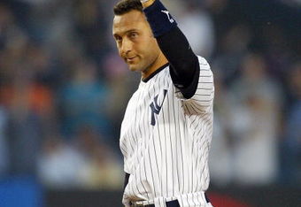 NEW YORK - MAY 26:  Derek Jeter #2 of the New York Yankees acknowledges the crowd after his fourth inning base hit against the Kansas City Royals at Yankee Stadium on May 26, 2006 in the Bronx borough of New York City. The hit was Jeter's 2,000 career hit.  (Photo by Jim McIsaac/Getty Images)